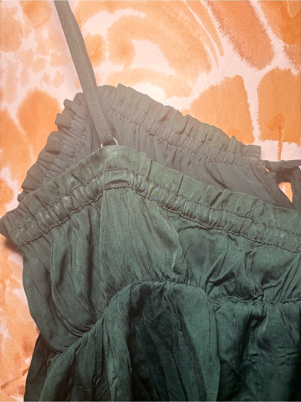 American Eagle Babydoll Ruched Romantic Forest Green Ruched Tie Front Cami Top - Picture 8 of 11